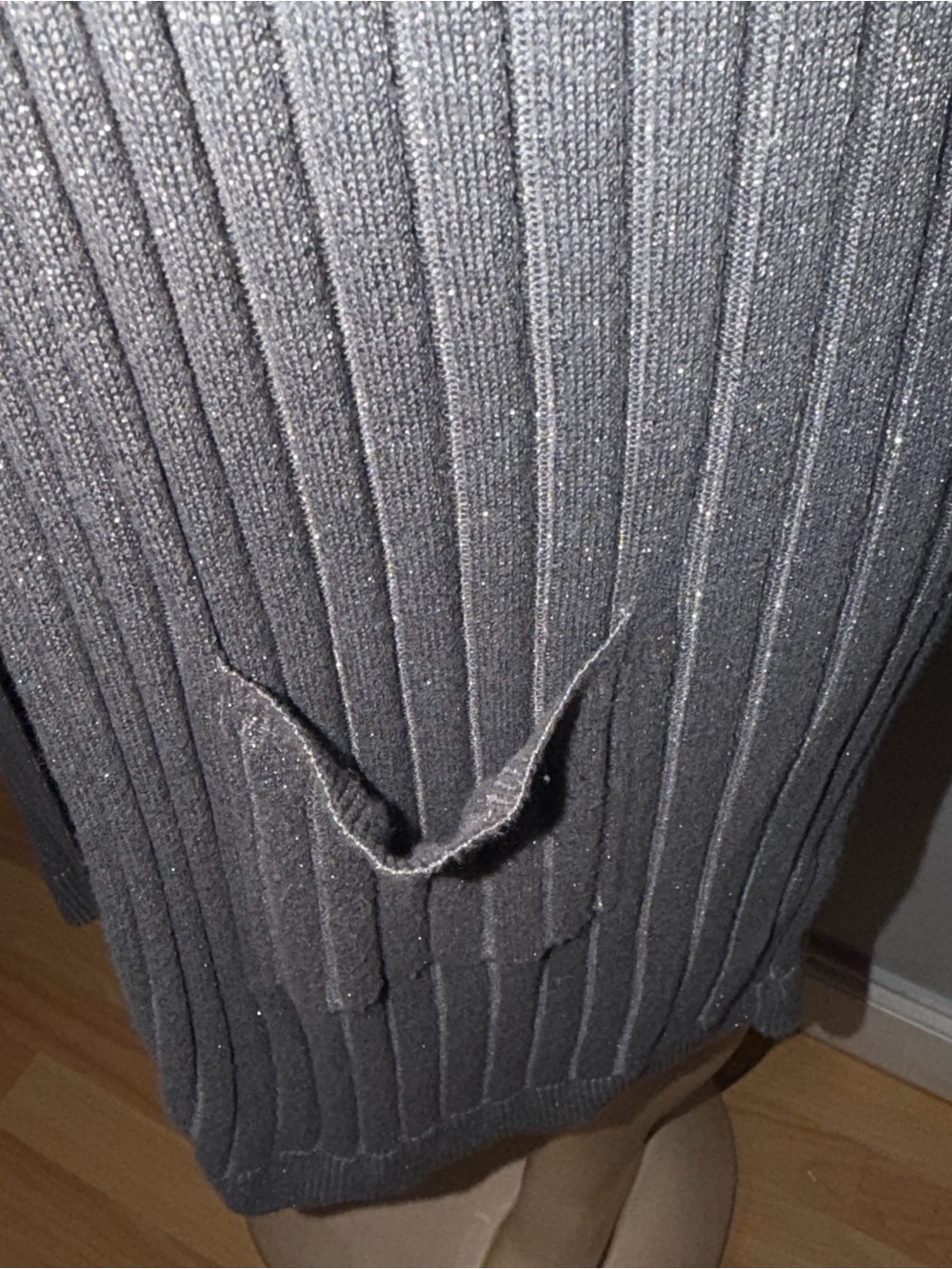 JM Collection Metallic Ribbed Open-Front Cardigan - Gray - Picture 2 of 4